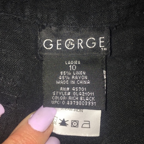 Black Linen Blend Wide Leg Pants Sz 10 Tie Front Pockets - Picture 8 of 9